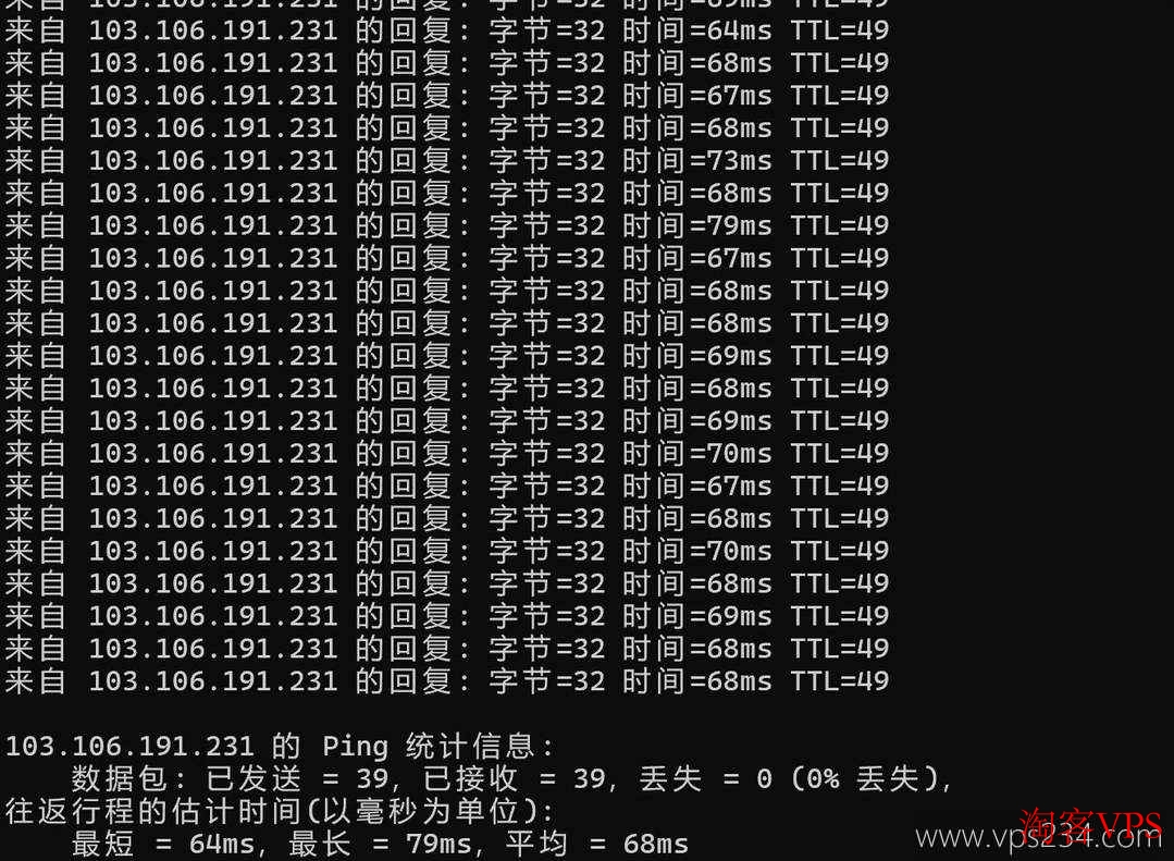 本地Ping测试莱卡云香港高防VPS延迟情况
