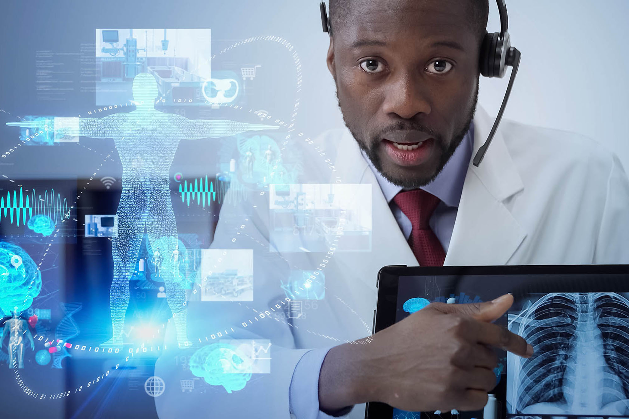 Virtual videoconference with a doctor.