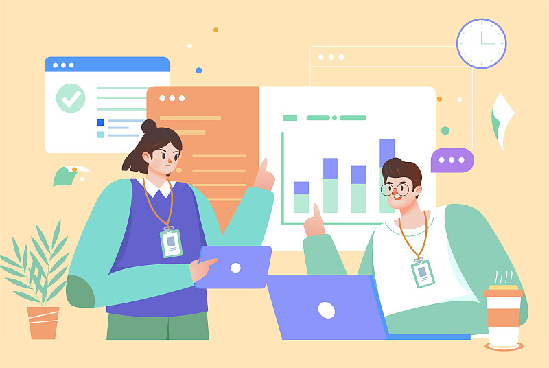 办公室白领讨论插画图片下载