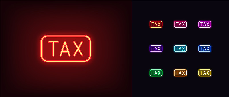 轮廓霓虹灯税收图标发光霓虹灯税收文本与图片下载